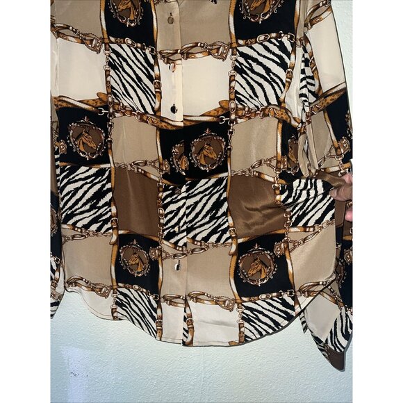 vintage Allison Taylor Silk Blouse Rare Baroque Horse & Zebra block Print rich - Picture 7 of 9